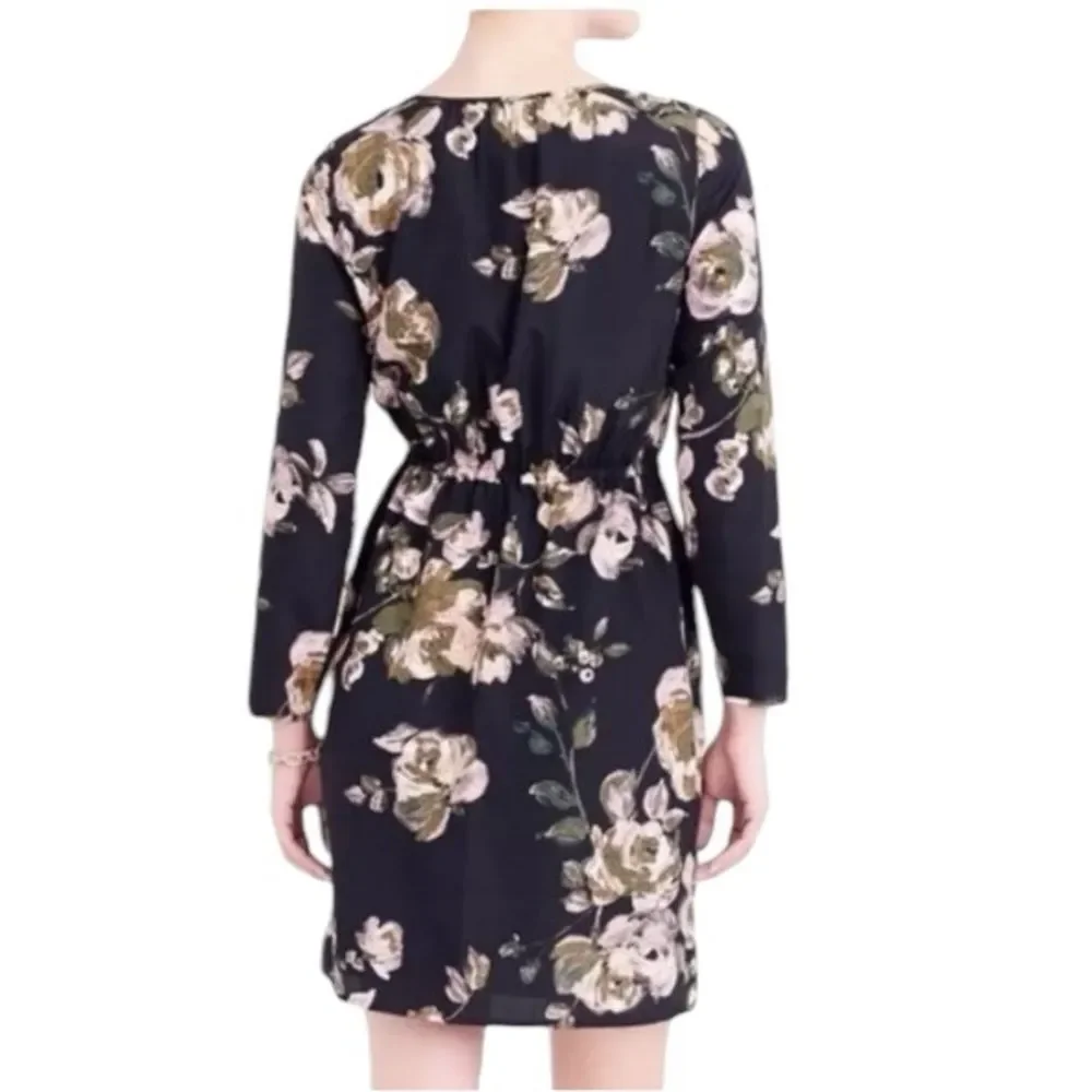 J. Crew Dark Floral Size‎ 8 Chiffon Dress Faux Wrap Tulip Hem Floral Watercolor